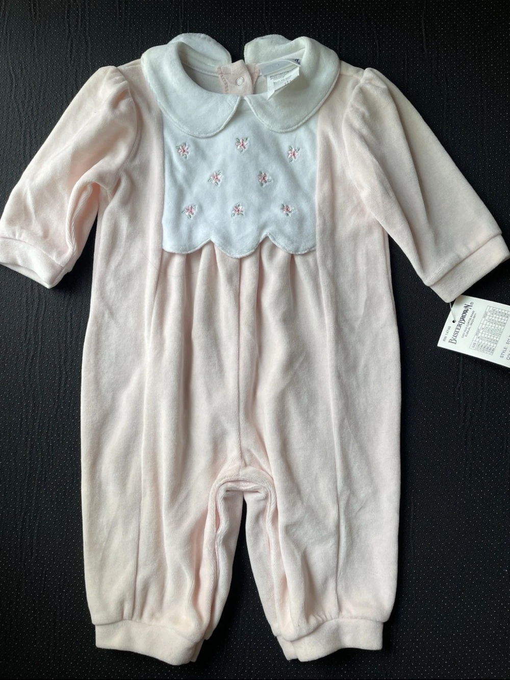 Vintage Buster Brown Pale Pink One-Piece Footie with White Scalloped Bib